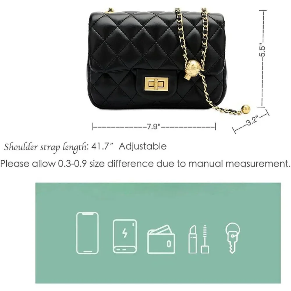 Leather Quilted Crossbody Purse Small Bag Women Stylish Gift